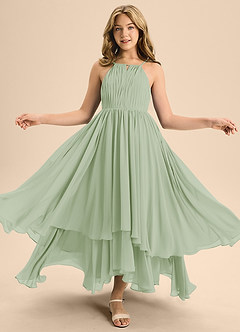 Azazie Elliora Junior Dusty Sage A-Line Pleated Chiffon Dress image5