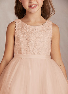 Azazie Calla Abiti da Ragazza di Fiori Abito Principessa in Tulle Pizzo Rosa Inglese image6