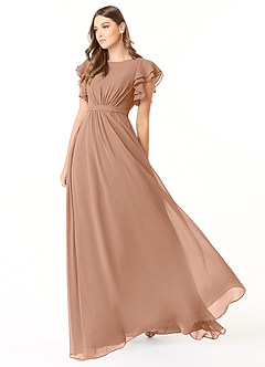 Azazie Daphne Bescheidene Brautjungfernkleider A-Linie Gekräuselt Chiffon Bodenlänge Kleid image3