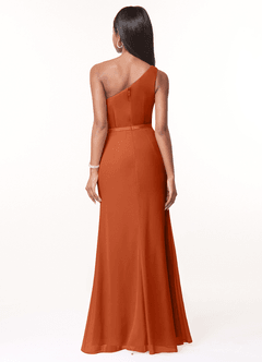 Azazie Liza Jurken voor bruidsmeisjes Jurk van Chiffon met Zeemeermin One-Shoulder Verbrande Sinaasappel image2