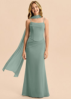 Azazie Sorrel Junior Silver Sage Mermaid Pleated Chiffon Dress image4