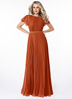 Azazie Kara Modest Bridesmaid Dresses A-Line Pleated Chiffon Floor-Length Dress image7