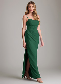 Azazie Mai Vestidos de damas de honor Vestido de Verde Oscuro de Gasa de Corte Recto con Plisado image3