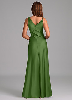 Azazie Nerine Bridesmaid Dresses Basil A-Line Pleated Stretch Satin Dress image5