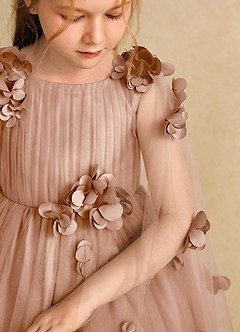 Azazie Staria Blumenmädchenkleider Ballkleid Gestreift Tüll Kleid Champagner Rosa image10