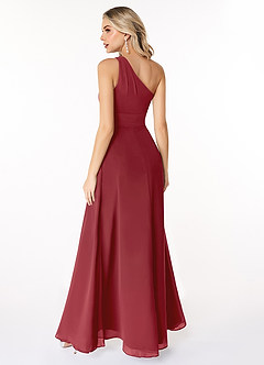 Azazie Dallas Bridesmaid Dresses Pomegranate A-Line One Shoulder Chiffon Dress image2