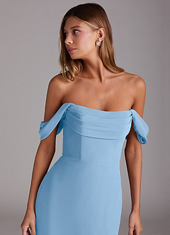 Azazie Saige Bridesmaid Dresses Powder Blue A-Line Off the Shoulder Chiffon Convertible Dress image5