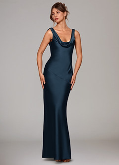 Azazie Rylina Bridesmaid Dresses Dark Navy Mermaid Stretch Satin Dress image3