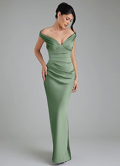 Azazie Stella Vestidos de damas de honor Vestido Matcha de Satén Elástico de Corte Recto Convertible con Corsé image6