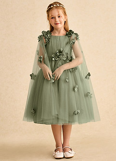 Azazie Staria Abiti da Ragazza di Fiori Abito Principessa in Tulle Increspato Pistacchio image3