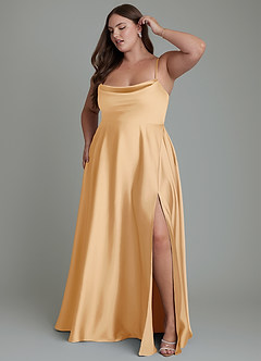 Azazie Elle Brautjungfernkleider A-Linie Plissee Stretch-Satin Kleid Gold image11