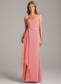 Azazie Tahlia Bridesmaid Dresses Coral A-Line with Belt Chiffon Dress image5