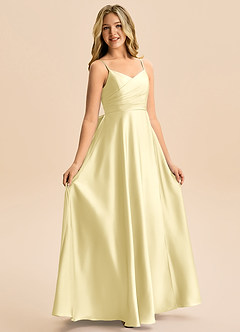 Azazie Rumi Junior Linia A Pofałdowany Satyna elastyczna Długość podłogi Młodsza druhna Sukienka image5