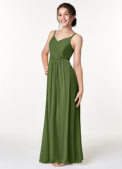 Azazie Luxy Junior Olive Pleated Mesh Dress image5