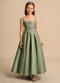 Azazie Mochi Girls Formal Robe Demoiselle D'honneur Fillette Robe Princesse en Mat Satiné Plissée Pistache image1