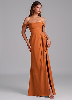 Azazie Johana Jurken voor bruidsmeisjes Converteerbaar Jurk van Chiffon met Zeemeermin Off the Shoulder Kaneel image6