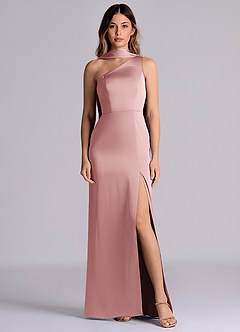 Azazie Philana Brautjungfernkleider A-Linie One-Shoulder Stretch-Satin Kleid Altrosa image1