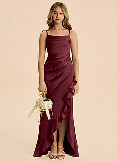 Azazie Mia Junior Cabernet Mermaid Pleated Stretch Satin Dress image3