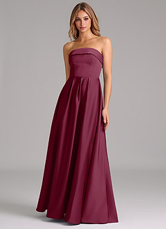 Azazie Lucienne Bridesmaid Dresses Mulberry A-Line Strapless Stretch Satin Convertible Dress image1