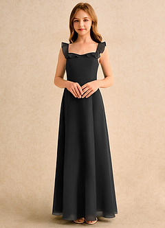 Azazie Chip Girls Formal Flower Girl Dresses Black A-Line Sleeveless Chiffon Dress image4