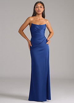 Azazie Marla Bridesmaid Dresses Royal Blue Sheath Strapless Stretch Satin Convertible Dress image1