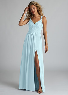 Azazie Aziza Bridesmaid Dresses Cloud Blue A-Line V-Neck Pleated Chiffon Dress image2