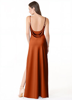 Azazie Alaija Vestidos de damas de honor Vestido de Naranja Quemada de Satén Elástico de Corte Sirena con Corte Lateral image4