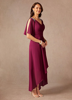 Azazie Pascual Mother of the Bride Dresses Burgundy A-Line Pleated Chiffon Dress image6