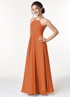 Azazie Ginger Junior Cinnamon A-Line Pleated Chiffon Dress image3