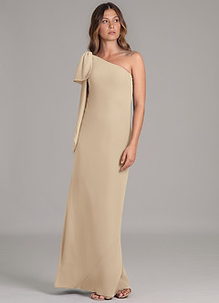 Azazie Capri Robes de demoiselle d'honneur Robe Trapèze en Mousseline de soie Une épaule Champagne image5