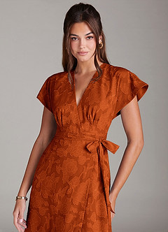 Azazie Ling Bridesmaid Dresses Paprika A-Line Pleated Floral Burnout Dress image2