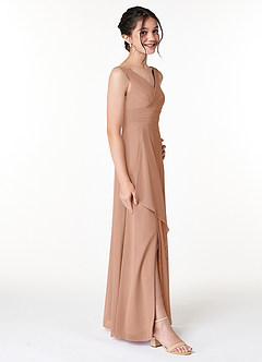 Azazie Kori Junior Champagne Rose A-Line Ruched Chiffon Dress image3