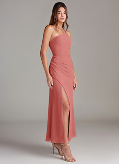 Azazie Eren 신부 들러리 드레스 인어 한쪽 어깨 쉬폰 발목 길이 드레스 image4