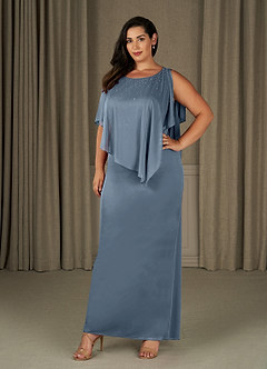 Azazie Aspyn Mère de la mariée Robes Robe Fourreau en Maille Perlé Bleu Poussiéreux image3