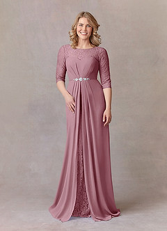 Azazie Leonine Final Sale Vintage Mauve A-Line Scoop lace Chiffon Dress image3