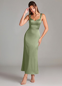 Azazie Denice Bridesmaid Dresses Pistachio Sheath Pleated Stretch Satin Dress image1