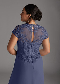 Azazie Junie Mère de la mariée Robes Robe Trapèze en Mousseline de soie Dentelle Bleu Orageux image9