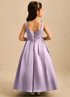 Azazie Audrey Flower Girl Dresses Frosted Lilac A-Line Pleated Matte Satin Dress image2