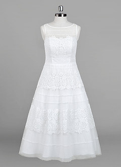 Azazie Azul Wedding Dresses A-Line Sweetheart Lace Tulle Tea-Length Dress image7
