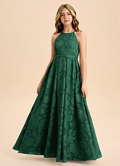 Azazie Arianthe Junior Vestido de Verde Oscuro de Devorado Floral de Corte en A con Plisado image2