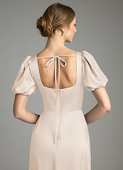 Azazie Fyona Bridesmaid Dresses White Alabaster A-Line Pleated Stretch Satin Dress image2