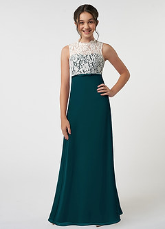 Azazie Rana Junior A-Linie Spitze Chiffon Kleid Kiefer image1