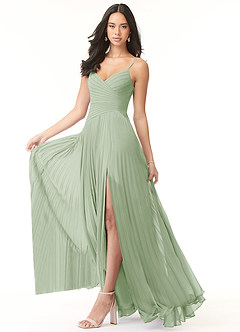 Azazie Vini Bridesmaid Dresses Dusty Sage A-Line V-Neck Pleated Chiffon Dress image3