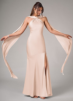 Azazie Kinsley Bridesmaid Dresses Blushing Pink Mermaid Side Slit Stretch Satin Dress image2