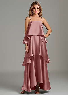 Azazie Azalea Bridesmaid Dresses Dusty Rose A-Line Ruched Stretch Satin Dress image1