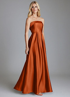Azazie Lucienne Bridesmaid Dresses Burnt Orange A-Line Strapless Stretch Satin Convertible Dress image4