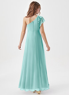 Azazie Arabella Junior Abito A-Line in Chiffon Increspato Acqua image6