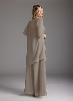 Azazie Weisz Mother of the Bride Dresses Taupe A-Line Square Neckline Pleated Chiffon Dress image2
