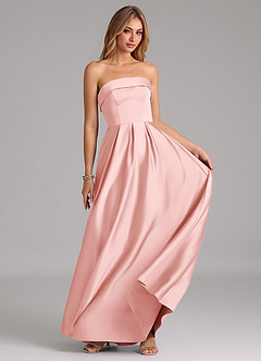 Azazie Lucienne Bridesmaid Dresses Powder Pink A-Line Strapless Stretch Satin Convertible Dress image5