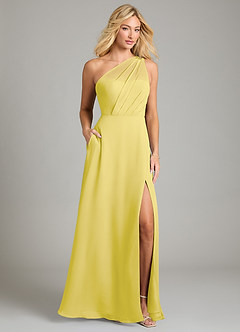 Azazie Phaedra Vestidos de damas de honor Vestido de Canario de Gasa de Corte en A con Hombro unilateral image1